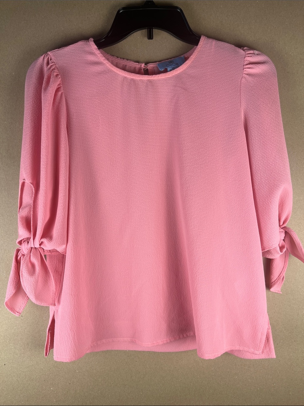 CeCe Pink Tie Sleeve Blouse XS Textured Puff Shoulder Nordstrom Keyhole Back